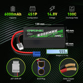 Ovonic Rebel 100C 14.8V 6000mAh 4S LiPo battery with EC5 plug for Arrma Outcast Kraton Truck
